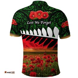 New Zealand Maori ANZAC Polo Shirt Poppy Vibes - Green