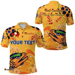 Custom Personalised Parramatta Polo Shirt Eels Indigenous Naidoc Heal Country! Heal Our Nation - Gold