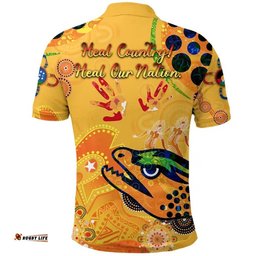 Custom Personalised Parramatta Polo Shirt Eels Indigenous Naidoc Heal Country! Heal Our Nation Gold