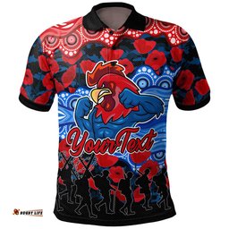 Roosters Rugby Polo Shirt - Custom Anzac Rooster With Aboriginal Patterns Poppy Polo Shirt