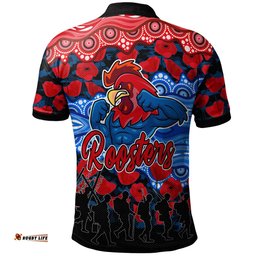Roosters Rugby Polo Shirt - Custom Anzac Rooster With Aboriginal Patterns Poppy Polo Shirt