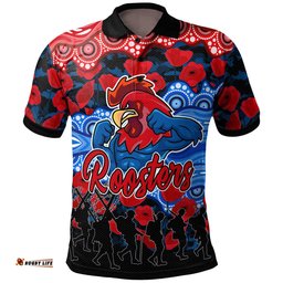 Roosters Rugby Polo Shirt - Custom Anzac Rooster With Aboriginal Patterns Poppy Polo Shirt