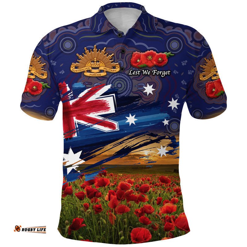 Australia Aboriginal ANZAC Polo Shirt Poppy Vibes - Navy