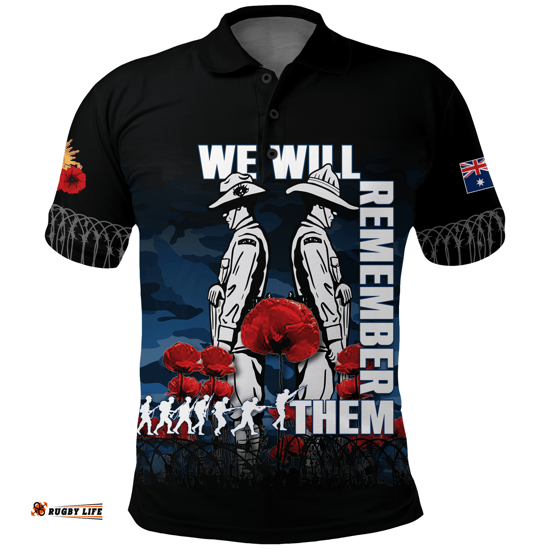 Australia ANZAC 2022 Polo Shirt Camouflage With Poppy Blue -