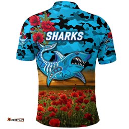 Sharks ANZAC Polo Shirt Poppy Flowers Vibes