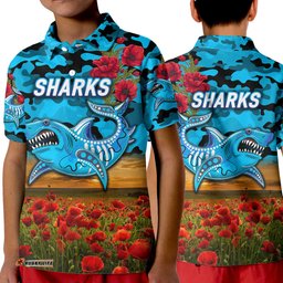 Sharks ANZAC Polo Shirt Poppy Flowers Vibes