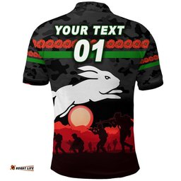 Custom Personalised Rabbitohs ANZAC Polo Shirt Simple Style - Black