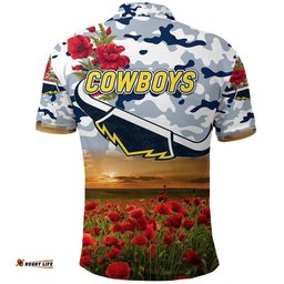 Cowboys ANZAC Polo Shirt Poppy Flowers Vibes - White