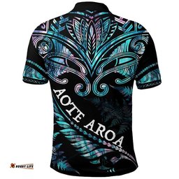 Custom Personalised Aotearoa Polo Shirt Maori Fern Paua Shell - RLT13
