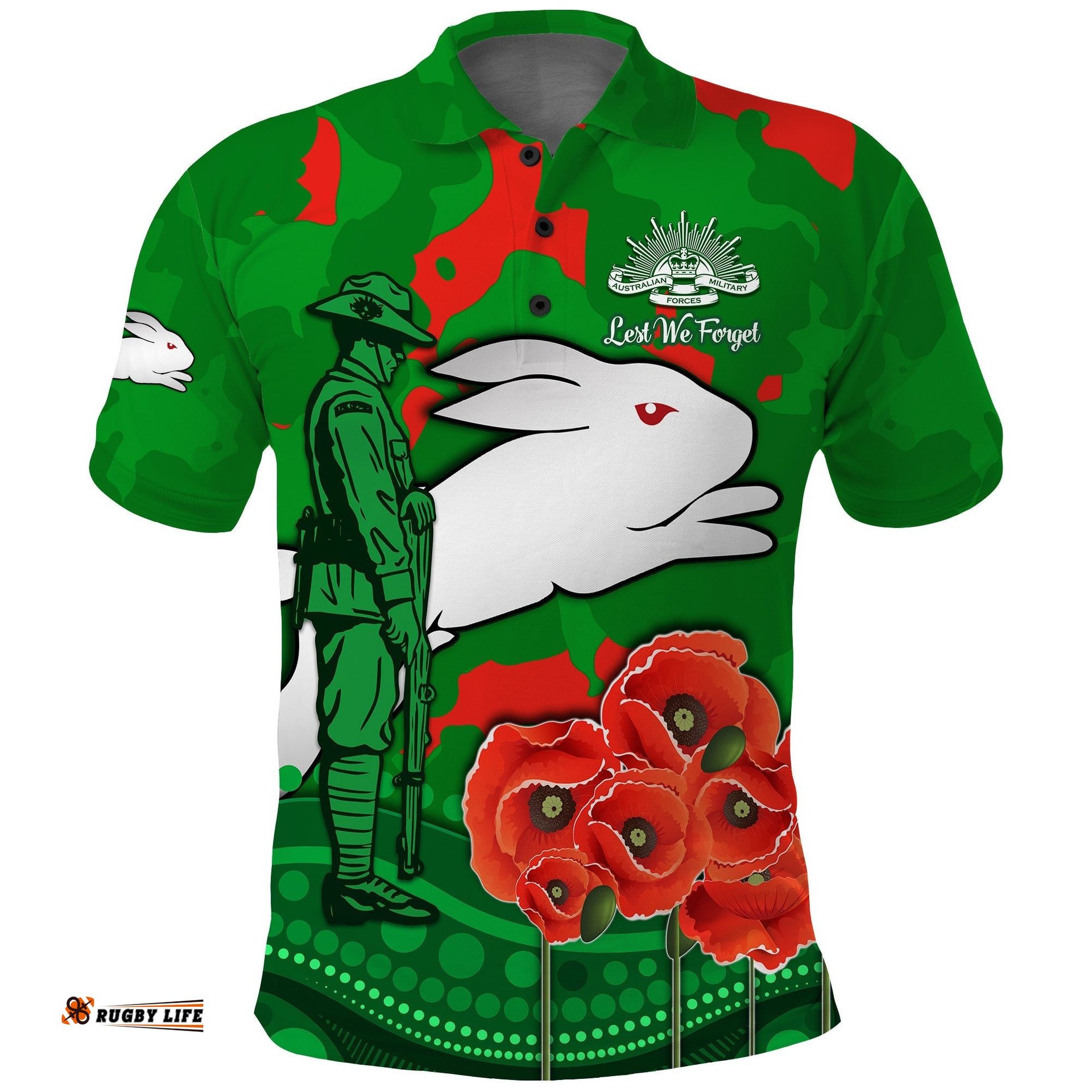 Custom Personalised Rabbitohs Anzac Day Polo Shirt South Sydney Camouflage Mix Aboriginal