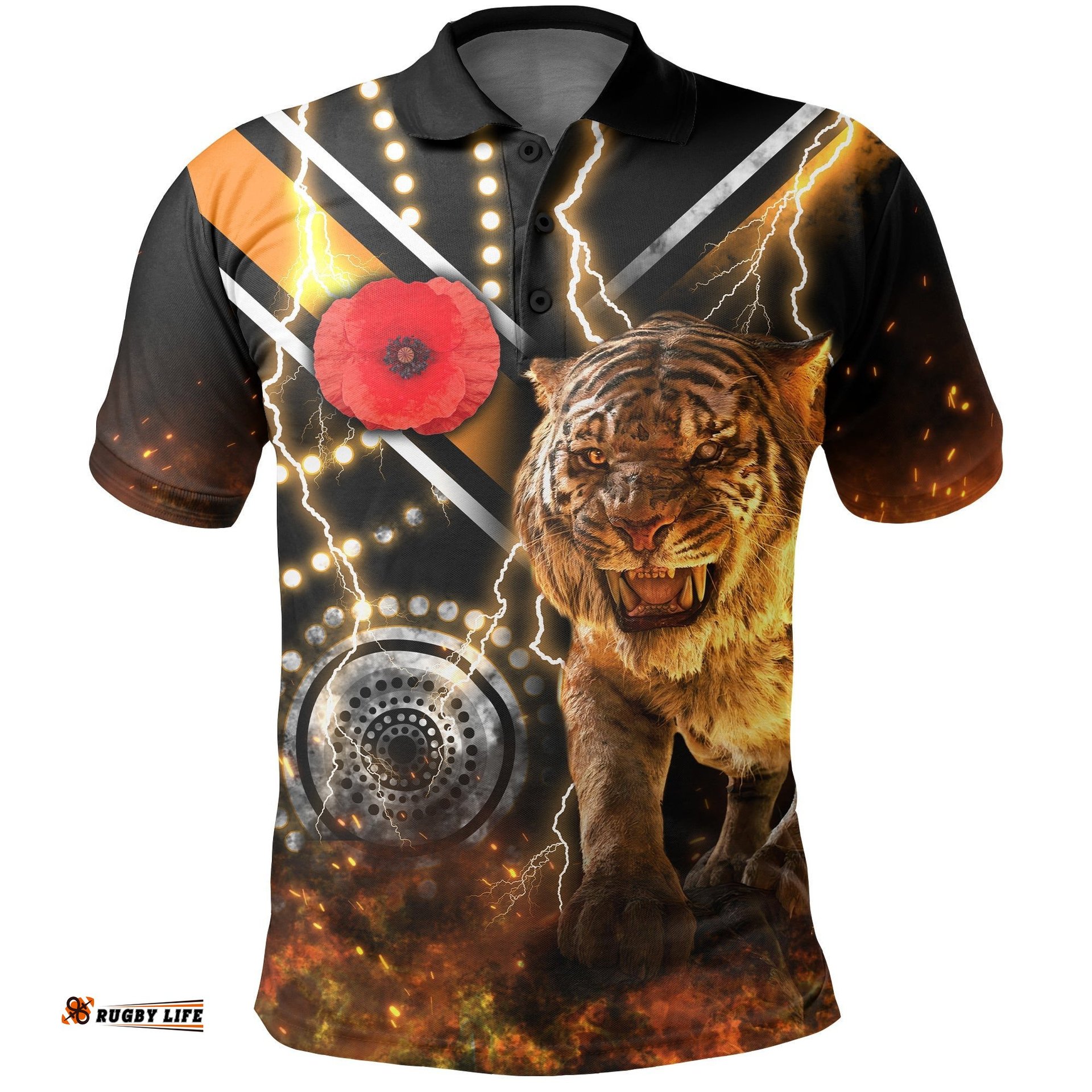 Wests Tigers Anzac Day Polo Shirt Version Aboriginal Tiger 3D