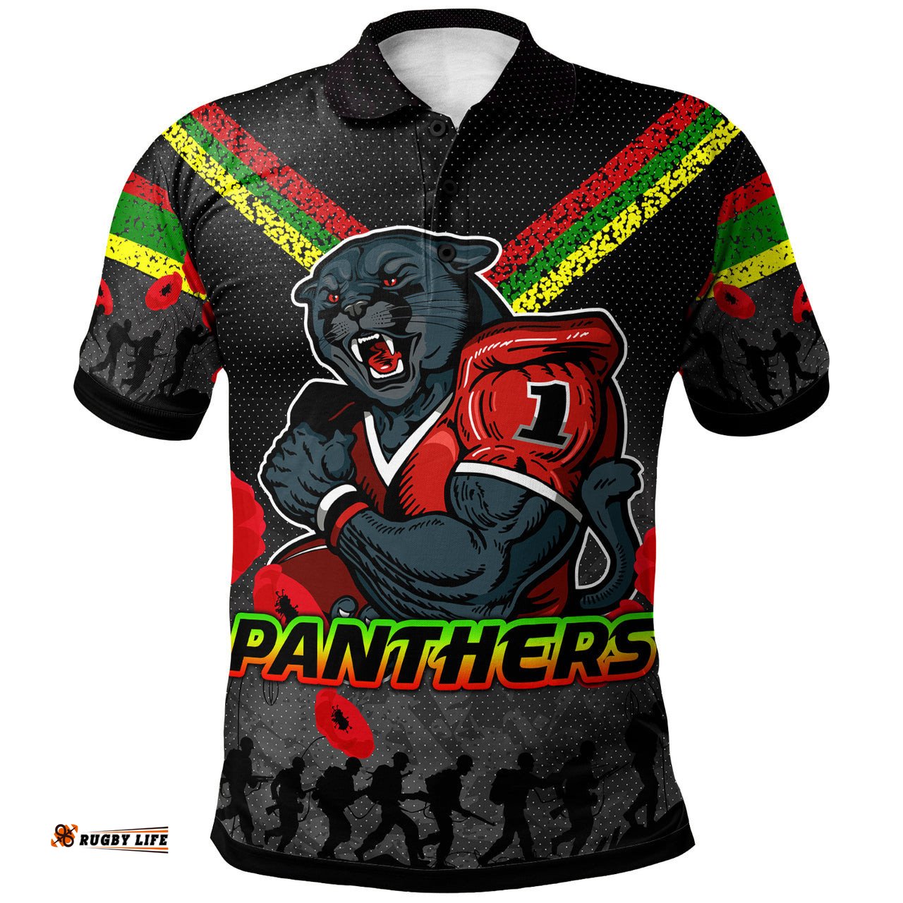Panthers Rugby Polo Shirt - Custom Anzac Day Panthers RLT13