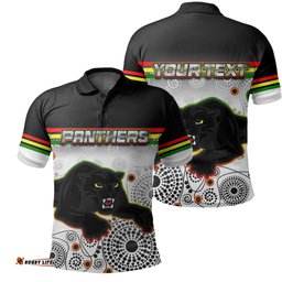 Custom PersonalisedPanthers Polo Shirt Aboriginal Patterns White