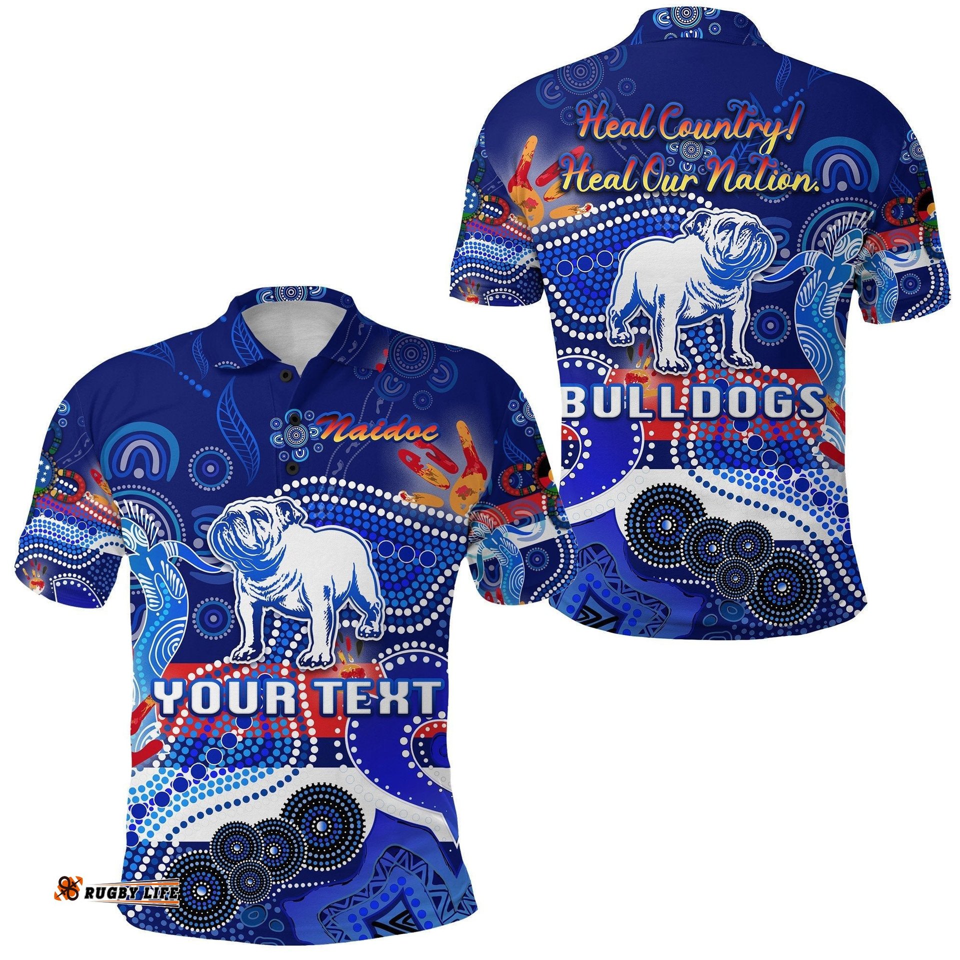 Custom Personalised Western Polo Shirt Bulldogs Indigenous Naidoc Heal Country! Heal Our Nation