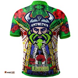 Raiders Rugby Anzac Day Watercolour Polo Shirt - Custom Remembrance Raiders With Poppy Flower RLT13