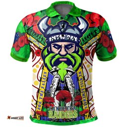 Raiders Rugby Anzac Day Watercolour Polo Shirt - Custom Remembrance Raiders With Poppy Flower RLT13