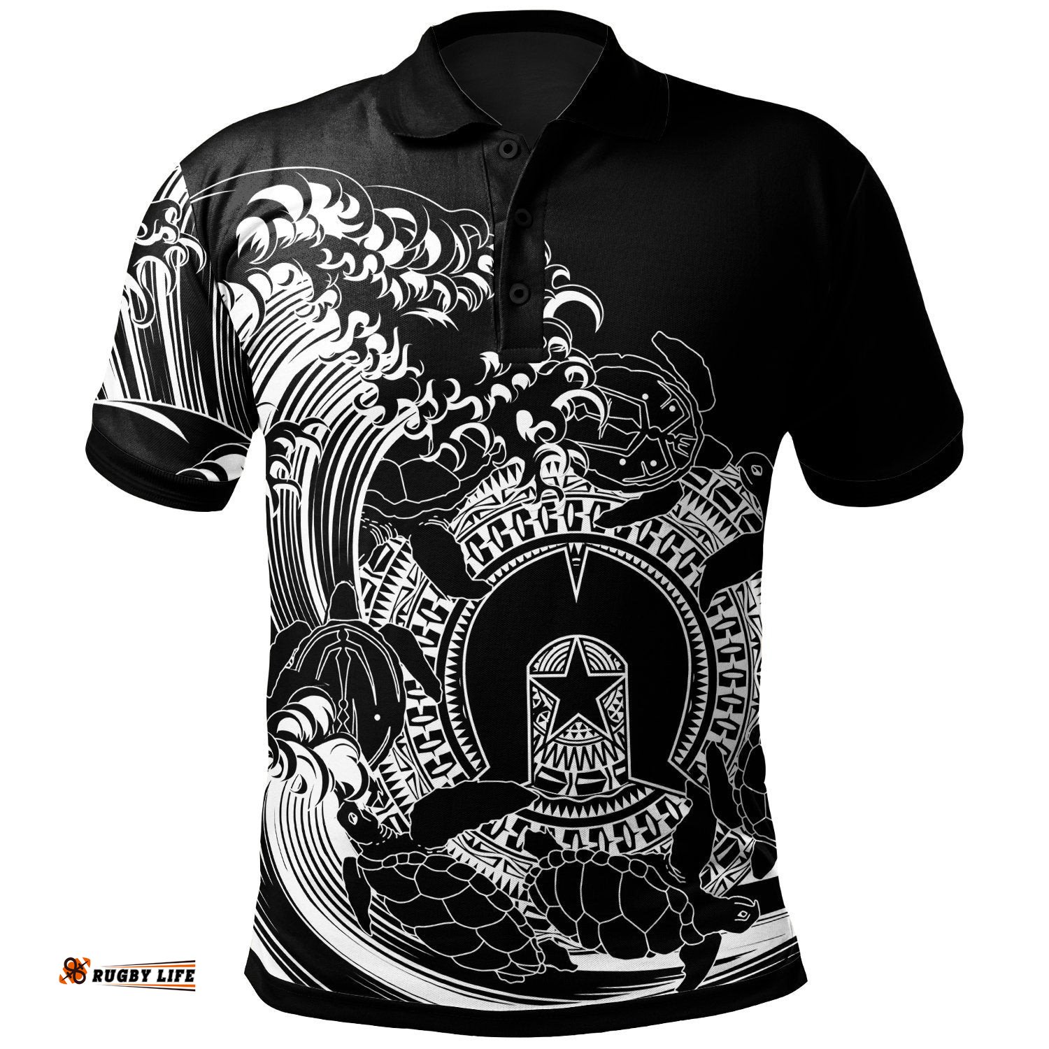 Aboriginal Polo Shirt, Torres Strait Islands in Wave Black