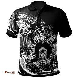 Aboriginal Polo Shirt, Torres Strait Islands in Wave Black