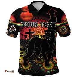 Custom Personalised Penrith Polo Shirt Indigenous Panthers Anzac Day Lest We Forget