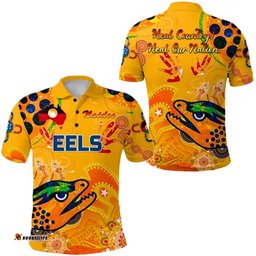 Parramatta Polo Shirt Eels Indigenous Naidoc Heal Country! Heal Our Nation Gold