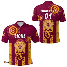 Custom Personalised Subiaco Football Club Polo Shirt Lions Indigenous Version - Maroon, Custom Text And Number
