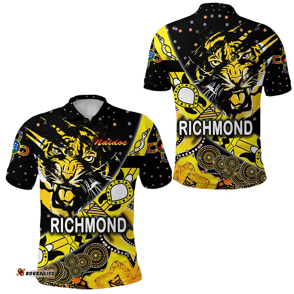 Richmond Tigers Polo Shirt Naidoc Heal Country! Heal Our Nation - Dotted