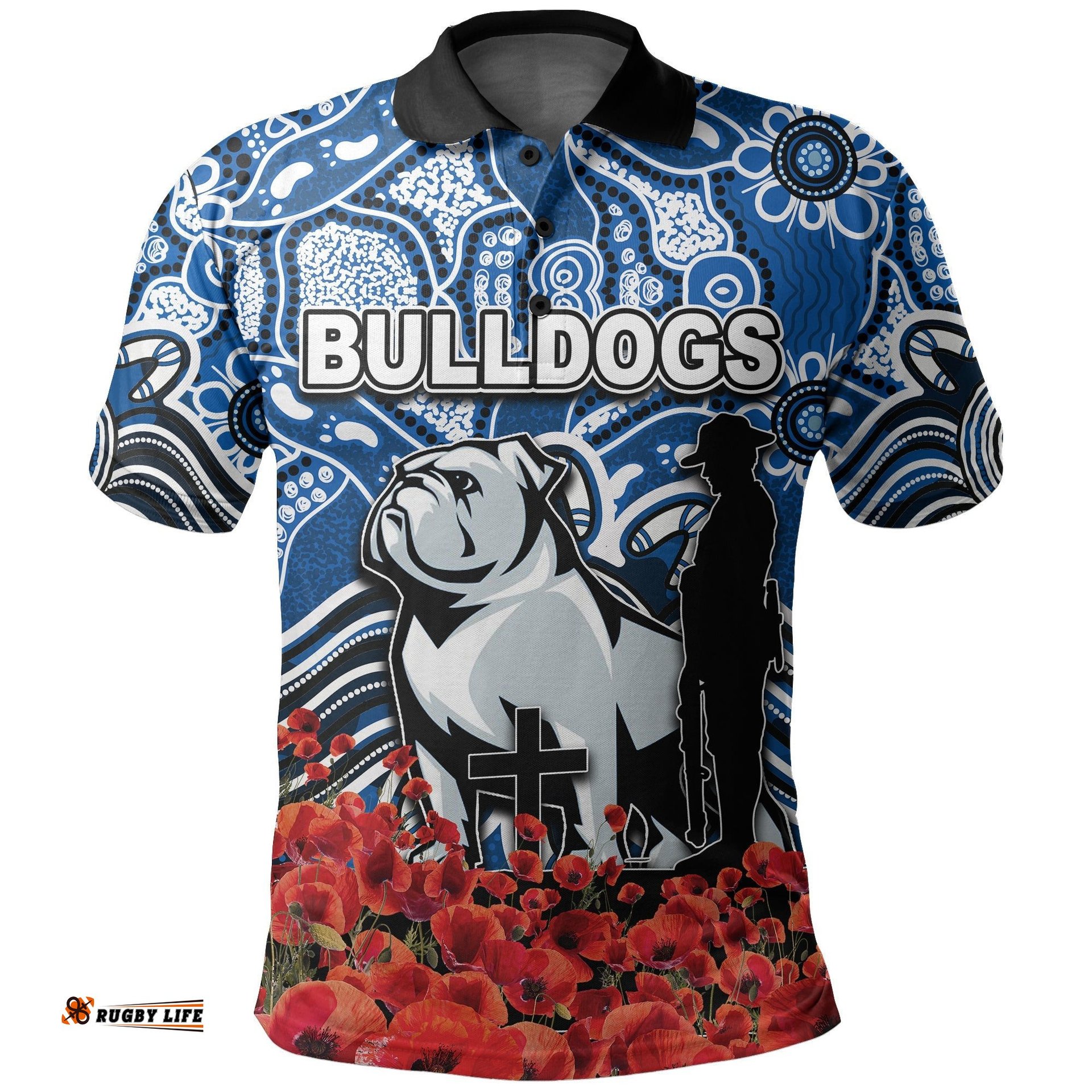 Canterbury-Bankstown Bulldogs Polo Shirt Anzac Day Poppy Flowers With Aboriginal
