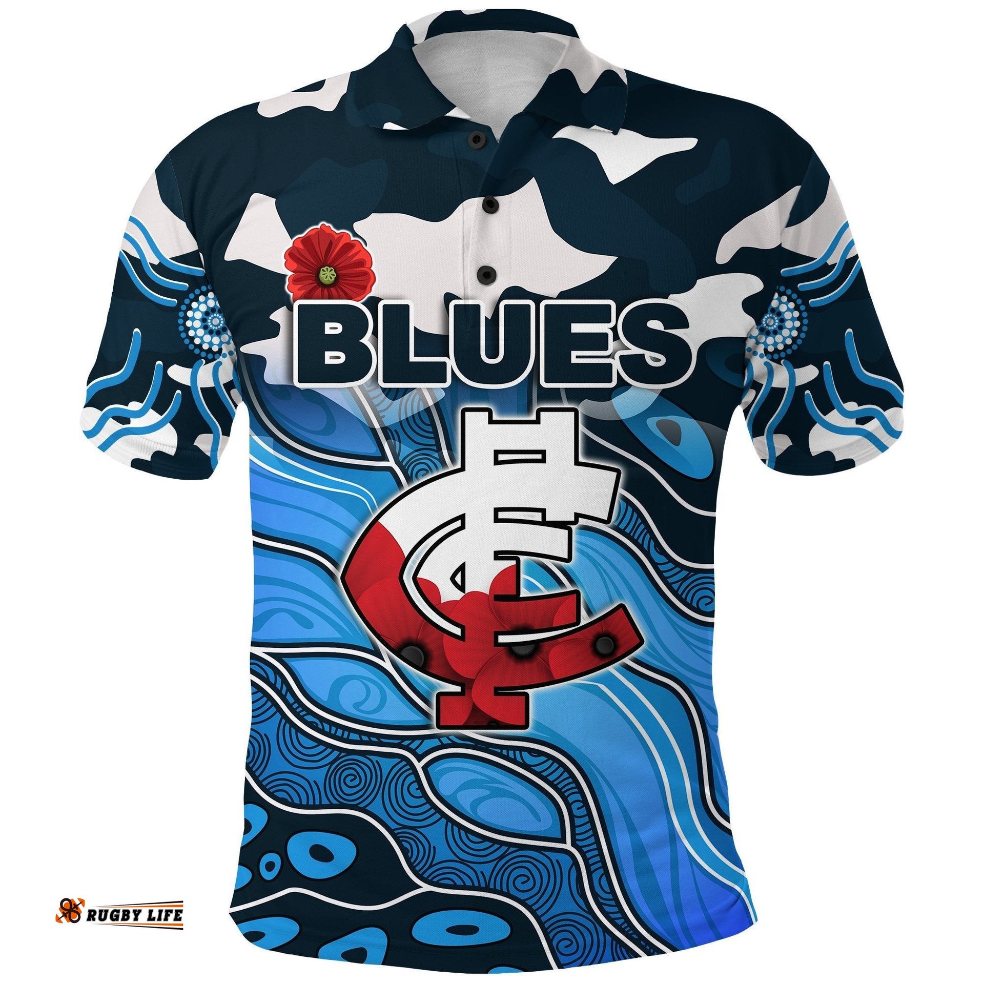 Blues Anzac Polo Shirt Carlton Attractive Indigenous