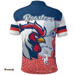 Custom Personalised RooSTERS Polo Shirt - White Aboriginal Rugby