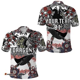 Custom Personalised St. George Illawarra Dragons Polo Shirt 2021 Indigenous - White, Custom Text And Number