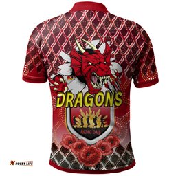 St. George Illawarra Dragons Rugby Polo Shirt - Aboriginal And Anzac Day With Dragons Poppy Flower Patterns Polo Shirt