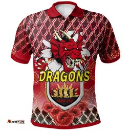 St. George Illawarra Dragons Rugby Polo Shirt - Aboriginal And Anzac Day With Dragons Poppy Flower Patterns Polo Shirt