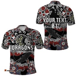 Custom Personalised St. George Illawarra Dragons Polo Shirt 2021 Indigenous - Black, Custom Text And Number - Amazing Aussie