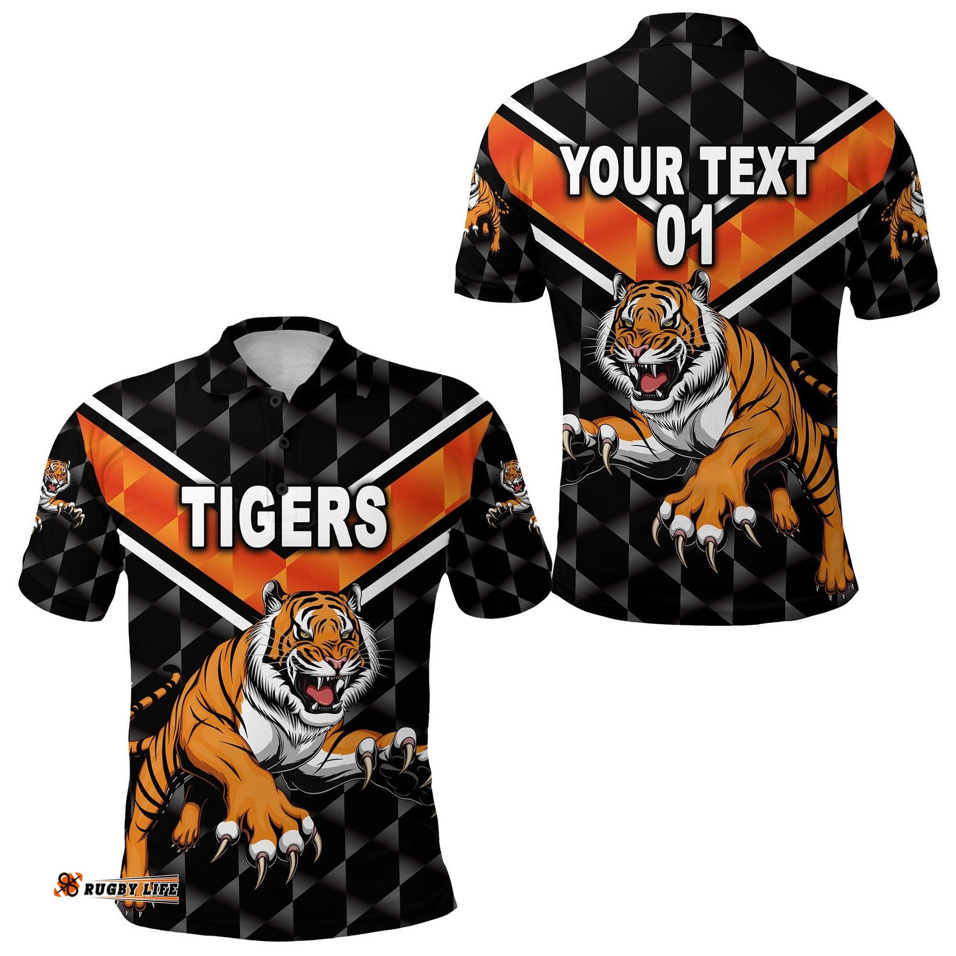 Custom Personalised Wests Tigers Polo Shirt Original Style - Black, Custom Text And Number - Amazing Aussie