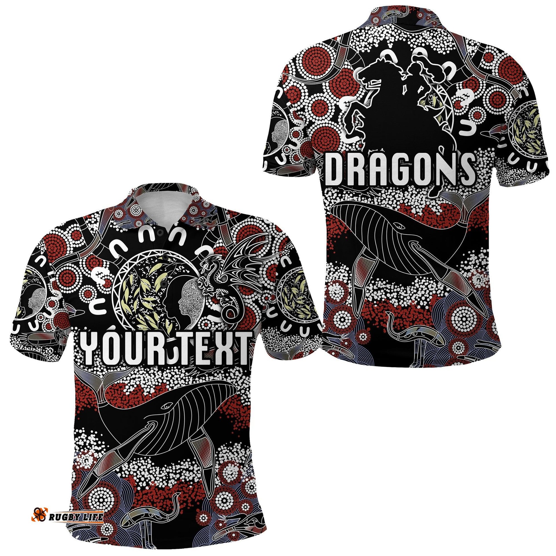 Custom Personalised St. George Illawarra Dragons Polo Shirt 2021 Indigenous - Black - Amazing Aussie