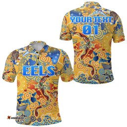 Custom Personalised Parramatta Polo Shirt Eels Indigenous Naidoc Vibes - Gold, Custom Text And Number - Amazing Aussie