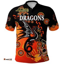 Custom Personalised St. George Illawarra Dragons Polo Shirt 2021 Simple Indigenous - Red, Custom Text And Number - Amazing Aussie