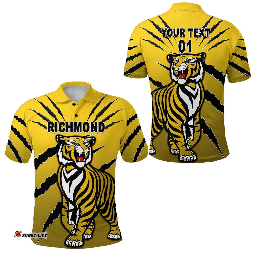 Custom Personalised Richmond Tigers Polo Shirt Original Version - Yellow, Custom Text And Number - Amazing Aussie
