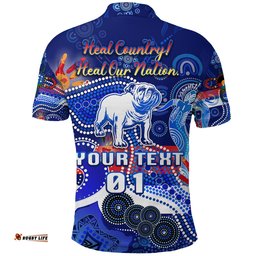 Custom Personalised Western Polo Shirt Bulldogs Indigenous Naidoc Heal Country! Heal Our Nation, Custom Text And Number - Amazing Aussie