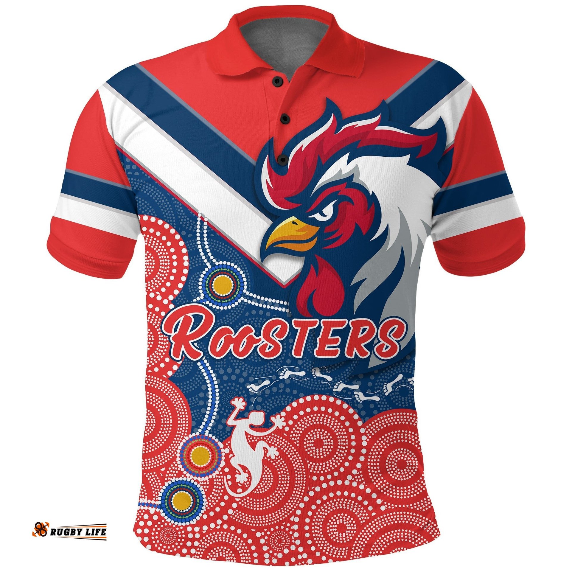 RooSTERS Polo Shirt - Red Aboriginal Rugby - Amazing Aussie