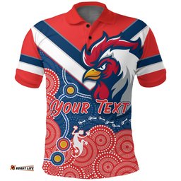 Custom Personalised RooSTERS Polo Shirt - Red Aboriginal Rugby - Amazing Aussie