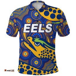 Parramatta Eels Polo Shirt 2021 Indigenous Vibes - Blue - Amazing Aussie