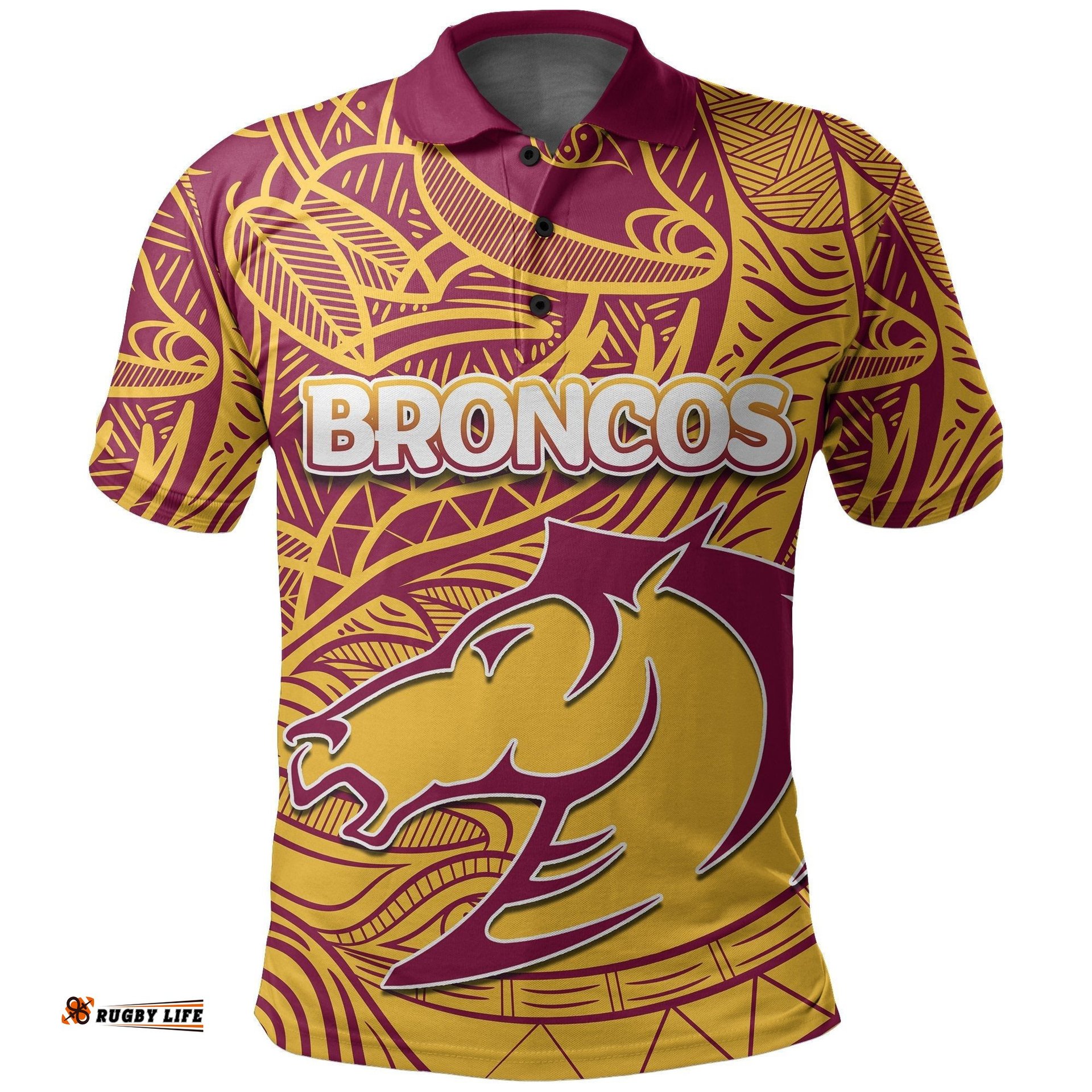 Brisbane Broncos Polo Shirt Tribal Style - Amazing Aussie