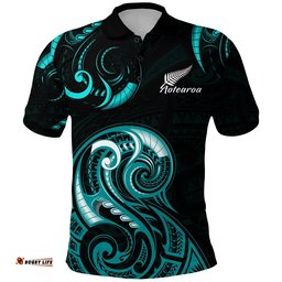 Aotearoa Fern Polo Shirt Maori Pattern Version Turquoise - Amazing Aussie