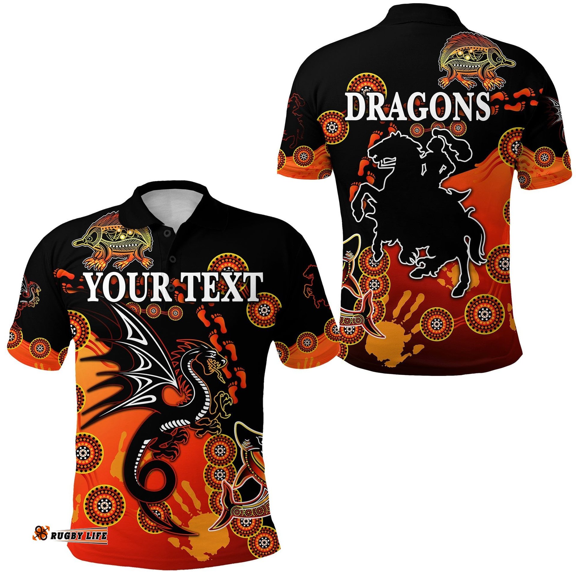 Custom Personalised St. George Illawarra Dragons Polo Shirt 2021 Simple Indigenous - Red - Amazing Aussie