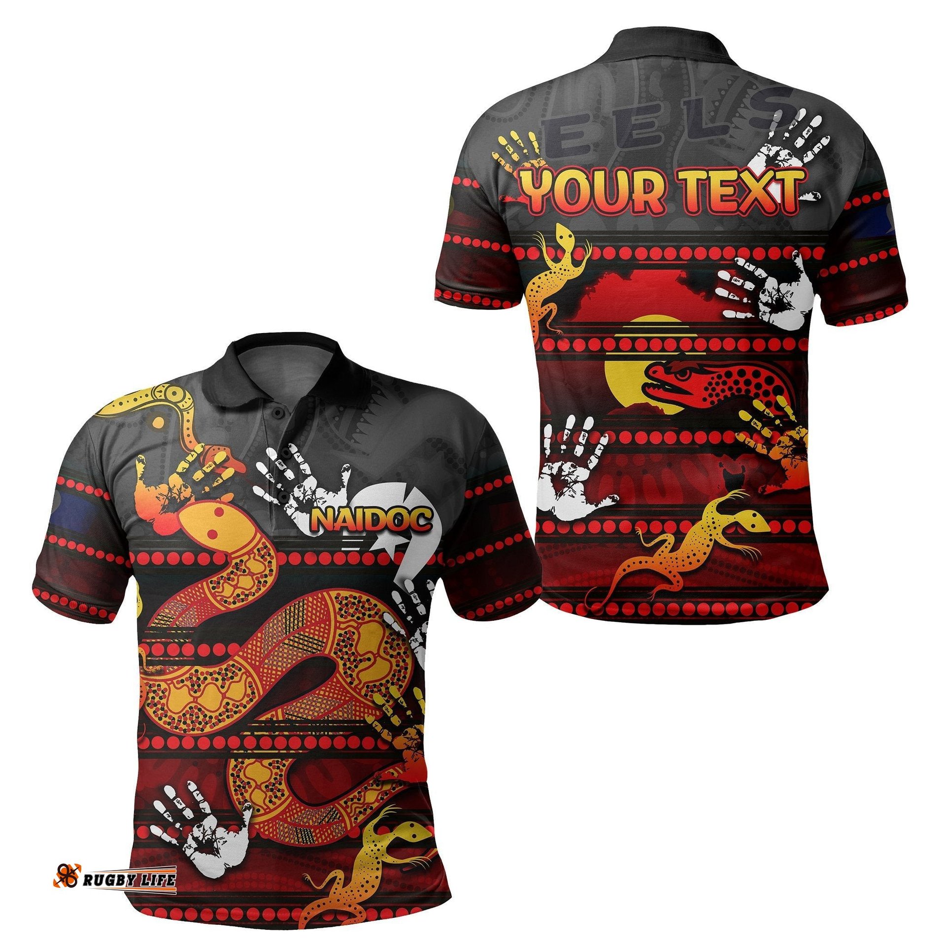 Custom Personalised Naidoc Parramatta Eels Polo Shirt Aboriginal Patterns Style Black - Amazing Aussie
