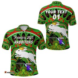 Custom Personalised South Sydney Rabbitohs Polo Shirt 2021 Indigenous Premiers - The King - Green, Custom Text And Number - Amazing Aussie