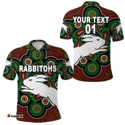 Custom Personalised South Sydney Rabbitohs Polo Shirt 2021 Indigenous Vibes - Black, Custom Text And Number - Amazing Aussie