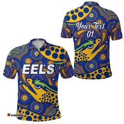 Custom Personalised Parramatta Eels Polo Shirt 2021 Indigenous Vibes - Blue, Custom Text And Number - Amazing Aussie