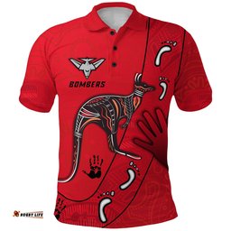Custom Personalised Bombers Indigenous Polo Shirt Essendon for Life - Custom Text and Number - Amazing Aussie